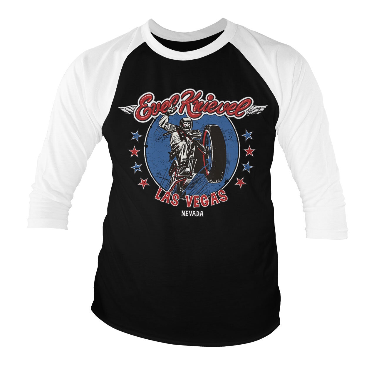 Evel Knievel In Las Vegas Baseball 3/4 Sleeve Tee